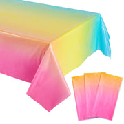 Juvo Plus Colorful Tablecloth Set, Pastel Ombre Plastic, Rainbow Design, 54 x 108 in, Pack of 3