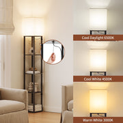 SUNMORY 70 in 5 Tier Floor Lamp with Shelves, 3 Color Temperature LED Bulb, Dimmable, Black Wood Frame