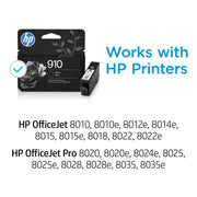 HP 910 Black Original Ink Cartridge, Monochrome, 300 Page Yield, Compatible with OfficeJet Pro 8020 Series