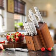 Cangshan Alps Series Kitchen Knife Set, German Steel Forged Blades, 12-Piece with Acacia Wood Block, White, 1026665
