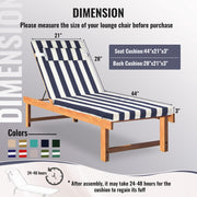 Geemuslly Outdoor Chaise Lounge Cushion, Waterproof, Fade Resistant, Non-Slip with Ties, Navy Blue and White Stripes, 72x21 in