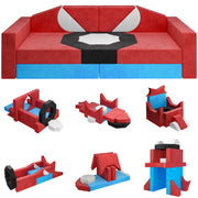 iYofe Kids Modular Play Couch, 14PCS Foldable Soft Toddler Sofa, 3-in-1 Convertible Foam Floor Bed, Red Black Blue White