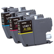 Brother LC401XL 3PK Genuine LC401XL3PK High Yield 3-Pack Color Ink Cartridges includes 1 cartridge each of Cyan, Magenta and Yellow Ink