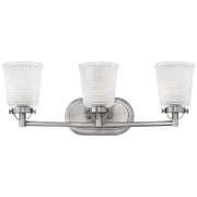 Hinkley Bennett 3 Light Bathroom Vanity Light Fixture, Polished Antique Nickel, Clear Holophane Glass Shades, 24.25 in Wide, 5353PL