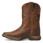 ARIAT Anthem Patriot Western Boot for Kids, Distressed Brown Leather, Square Toe, Water Resistant, 8-Inch Shaft, Size 6, 10040366-200