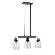 Craftmade Foxwood 3-Light Island Chandelier, Industrial Modern Design, Flat Black and Dark Teak Finish, Clear Glass Shades, 9.25 in W x 26.88 in L x 4.88 in H, 53673-FBDT