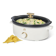Beautiful 2.5 Qt Dip and Serve Manual Slow Cooker, Shallow Wide Design, Three Heat Settings, White Icing