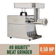 LEM BigBite #8 Electric Meat Grinder, 0.5 HP Stainless Steel, Heavy-Duty, 7 lb/Min Capacity, Includes Plates and Stuffing Tubes, 17791