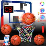WonderStone Mini Basketball Hoop for Kids, LED Light-Up Net & Electronics Scoreboard, Blue/Red - Foldable