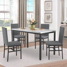 Segmart 5-Piece Faux Marble Top Dining Table Set for 4, Gray - Space-saving Design