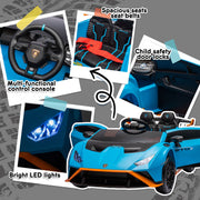 Track Seven 24V Kids Electric Ride-On Car Licensed Lamborghini STO with Remote Control, Dual 120W Motors, Foam Front Wheels, Bluetooth Music, 360 Spin, Blue, TTLAMW1578P210769-BL