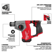 Milwaukee 2508-20 M12 FUEL 12V Lithium-Ion Brushless Cordless 5/8 in. SDS-Plus Rotary Hammer Drill (Tool-Only)