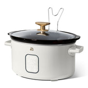 Beautiful 6 Qt Programmable Slow Cooker, Five Preset Functions, Digital Timer, Steel Lid Holder, Oyster Grey and White Icing