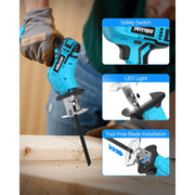 HOTREE Cordless Reciprocating Saw, Variable Speed, LED Light, 2 x 21V 2000mAh Batteries, Quick-Change Blade System, Power Tool
