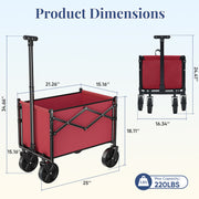 Gianna OC-YTC26MN-RD Small Folding Collapsible Wagon,220 LBS Utility Wagon Cart with Wheels, Red