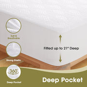 JUSTLET Queen Size Waterproof Mattress Protector, Cooling Bamboo Viscose Fabric, Breathable 3D Air Fabric, Deep Pocket Up to 21 in, Soft Noiseless Fitted Sheet