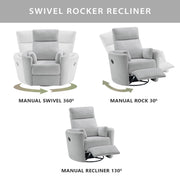Soho Baby Nottingham Upholstered Glider Recliner Chair, Plush Gray, 360 Swivel, Manual Reclining, Metal Frame, 81624553