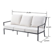 My Texas House Cambria X-Back Outdoor Steel Sofa with Off-White Cushions, Black Frame, Seating for 3