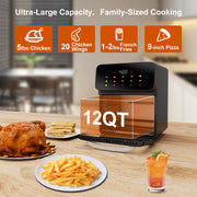 Bluebow Air Fryer 12QT Convection Oven with 10-in-1 Multi Function, Touchscreen, Visible Window, Black