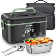 INSMART Cordless Electric Heated Lunch Box, 1.5L Capacity, 4D Surround Heating, Rechargeable Battery, Black Green