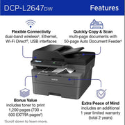 BROTHER DCP-L2647DW Wireless Monochrome All-in-One Laser Printer with Higher Yield Ink