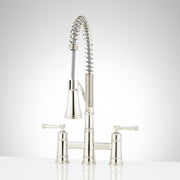 Signature Hardware Beasley 1.75 GPM Bridge Pre-Rinse Pull Down Kitchen Faucet, Polished Nickel, Double Handle