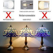 Werfactory S003B12T02 Tiffany Table Lamps Navy Blue Baroque Stained Glass Light, 18