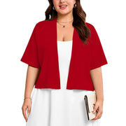 Showmall Womens Plus Cropped Cardigan Open Front Shrug Lightweight Bolero Red 3X