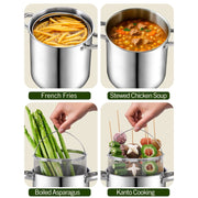 Cook N Home Deep Fryer Pot, 5-Quart Japanese Tempura, 304 Stainless Steel with Temperature Control Thermometer, Oil Drip Rack, Tempered Glass Lid, 02872