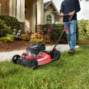 PowerSmart DB8602C Gas Lawn Mower, 21 inches 144cc 2-in-1 Walk-Behind , Side Discharge Push Lawn Mower, B-red