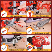 ALLJOY 8028A Kids Work Bench with 78-Piece Tool Set, Electric Drill, Interactive Learning Buttons, Convertible Toolbox and Workbench, Durable ABS Plastic