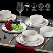 Vesteel 12-Piece Stoneware Dinnerware Set, Speckled White, Includes Plates and Bowls for 4, Dishwasher and Microwave Safe, Stackable Design