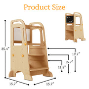 G TALECO GEAR GTG-001 Toddler Tower with Chalkboard, Wooden Step Stool Helper with Adjustable Height, Rounded Corner Protection, Natural Finish