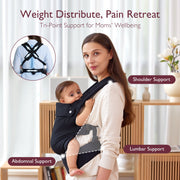 Momcozy Baby Carrier Newborn to Toddler, Ergonomic X-Shaped Back, EVA Waist Support, Breathable Black Fabric, Adjustable Size, Machine Washable