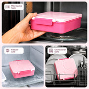 PoppiKids Bento Lunch Box Set with 4-Section Leak Proof Container, Insulated Stainless Steel Thermos Food Jar, Spoon and Fork Utensils, Insulated Lunch Bag, Pink