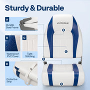SPECSTAR Folding High Back Boat Seats 2 Pack, Waterproof Marine-Grade Vinyl, Aluminum Frame, Blue