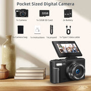 XLURC W08C-1-4K 4K Digital Camera for Photography with Wifi 64MP, Black