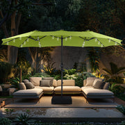Alpha Joy 15ft Extra Large Outdoor Patio Double-Sided Umbrella with Solar LED Lights, Rust-Resistant Steel Frame, UV Protective Lime Canopy, Sturdy Base with Sandbags