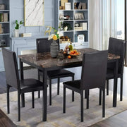 uhomepro Dining-Room-Sets32 5 Piece Kitchen Table Set, Dark Brown Tabletop+Black PU Chair