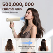 GCZ 1500W Foldable High-Speed Ionic Hair Dryer with Diffuser and Nozzle, 3 Heat and Speed Settings, Ivory, HDH-002