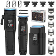 Cshidworld PCTE002BL Professional Hair Clipper Set for Men, 3-in-1 Cordless Beard Trimmer and Electric Shaver, 7000Rpm Motor, IPX6 Waterproof, LED Display, Black,