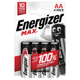Energizer Max AA Alkaline Batteries, Long-Lasting Energy, Leak Protection, Mercury-Free, 4-Pack