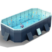 Hurber Foldable Swimming Pool, Large Non-Inflatable Soft Sided Rectangle, Blue, 113 in x 66 in x 20 in