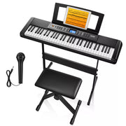 Donner DEK-200 61 Key Piano Full-Size Electronic Keyboard Set, Dual Keyboard, Auto Accompaniment, Metronome, Record, Includes 300 Tones and Rhythms, with Stand, Bench, Microphone
