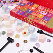 VOUKER Gemstone Dig Advent Calendar 24 Day Christmas Countdown with Real Natural Crystals and Digging Tools, Multicolor