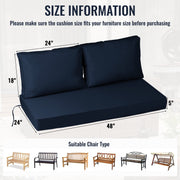 Geemuslly Outdoor Loveseat Cushion Set, Waterproof Fade-Resistant Olefin Fabric, Thick 5-Inch Seat and Back Cushions, Blue, 48 x 24 in