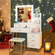 Ktaxon Vanity Table Set with Lighted Mirror for Girls, Women, White - Particleboard and Metal