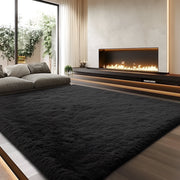 Pentantan Shag Area Rug, 5ft x 8ft, Soft Fluffy High Pile Polyester Carpet with Memory Foam, Non-Slip Backing, Black