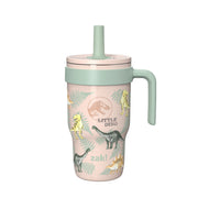 Zak Designs 10oz Jurassic Kids Handle Tumbler, Stainless Steel, Leak-Proof Silicone Straw, Green