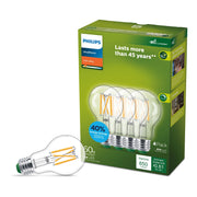 Philips Ultra Efficient LED Light Bulb, 60W Equivalent, A19, Soft White 2700K, Dimmable, Clear Frosted, E26 Base, 4-Pack, 592436